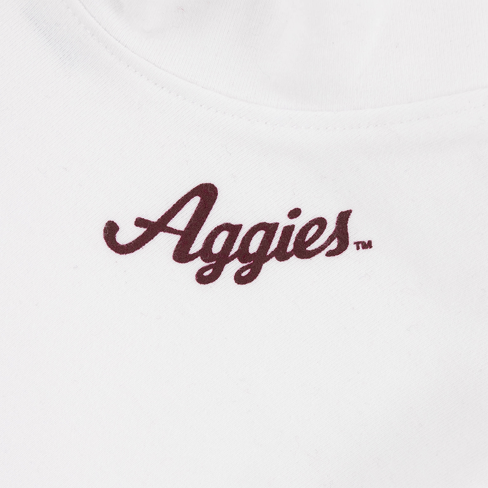 Script Aggies Champion Fitted LS Mock Neck Crop - White