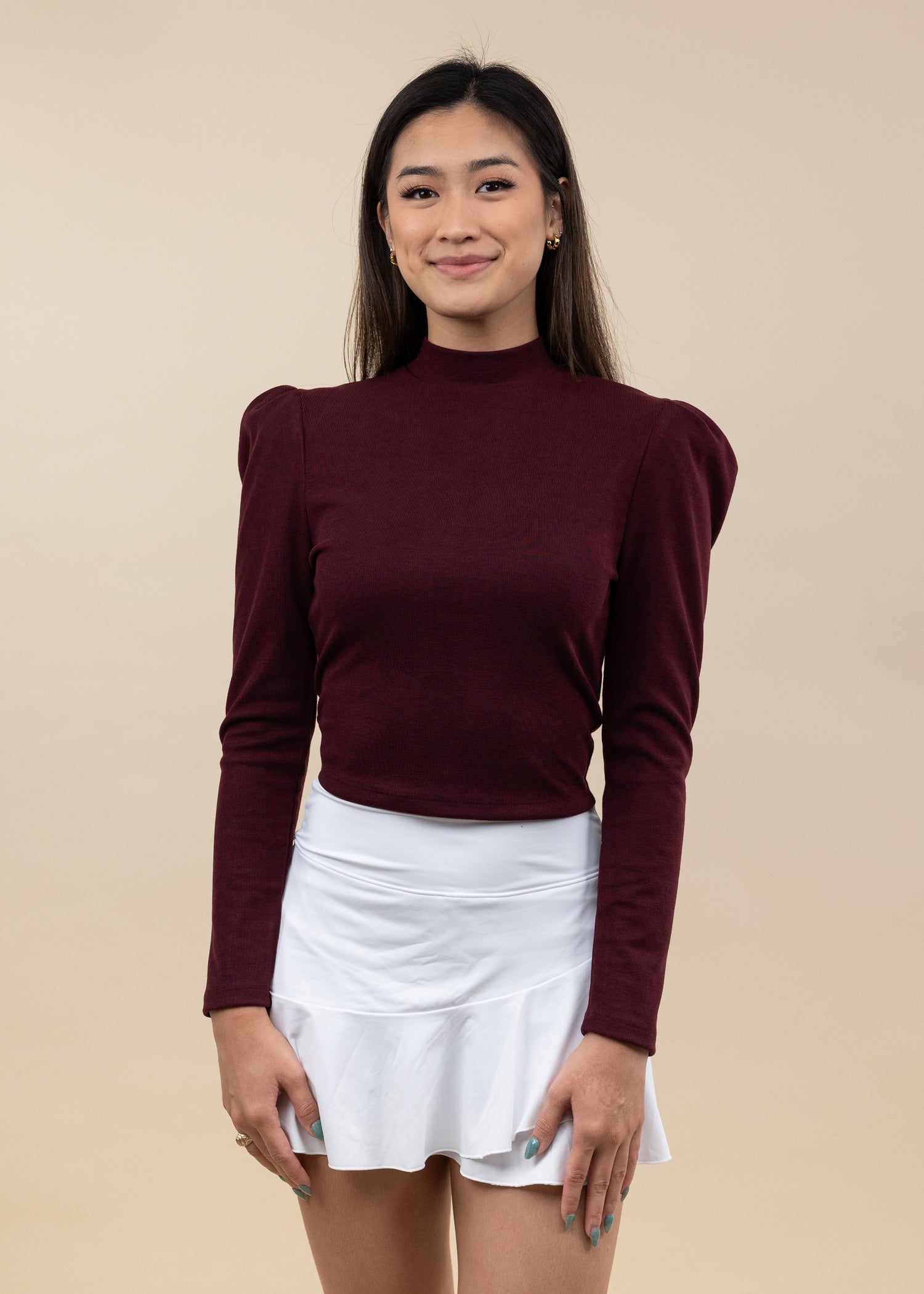 Maroon Open Back Long Sleeve Top