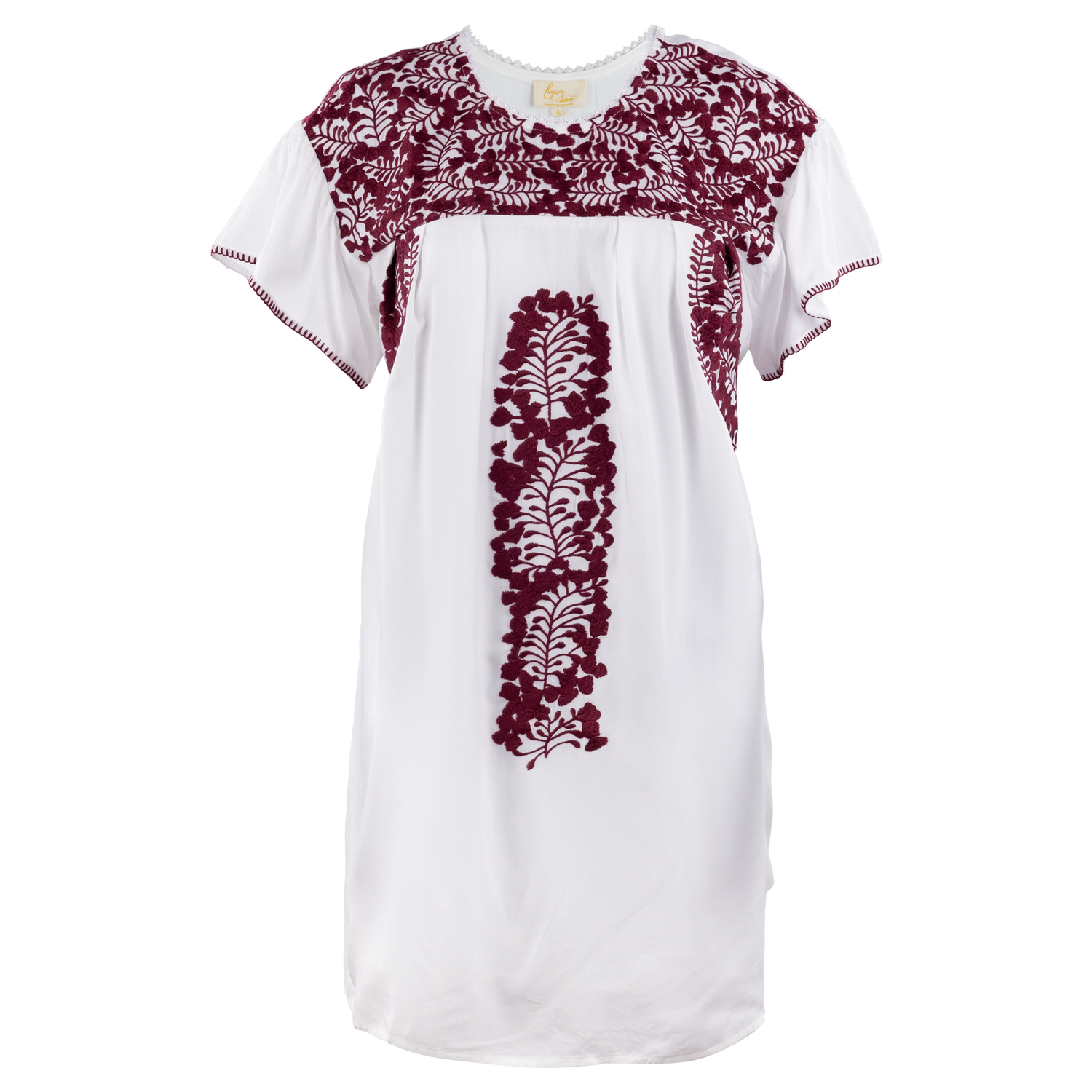 Layerz White Dress Maroon Embroidery