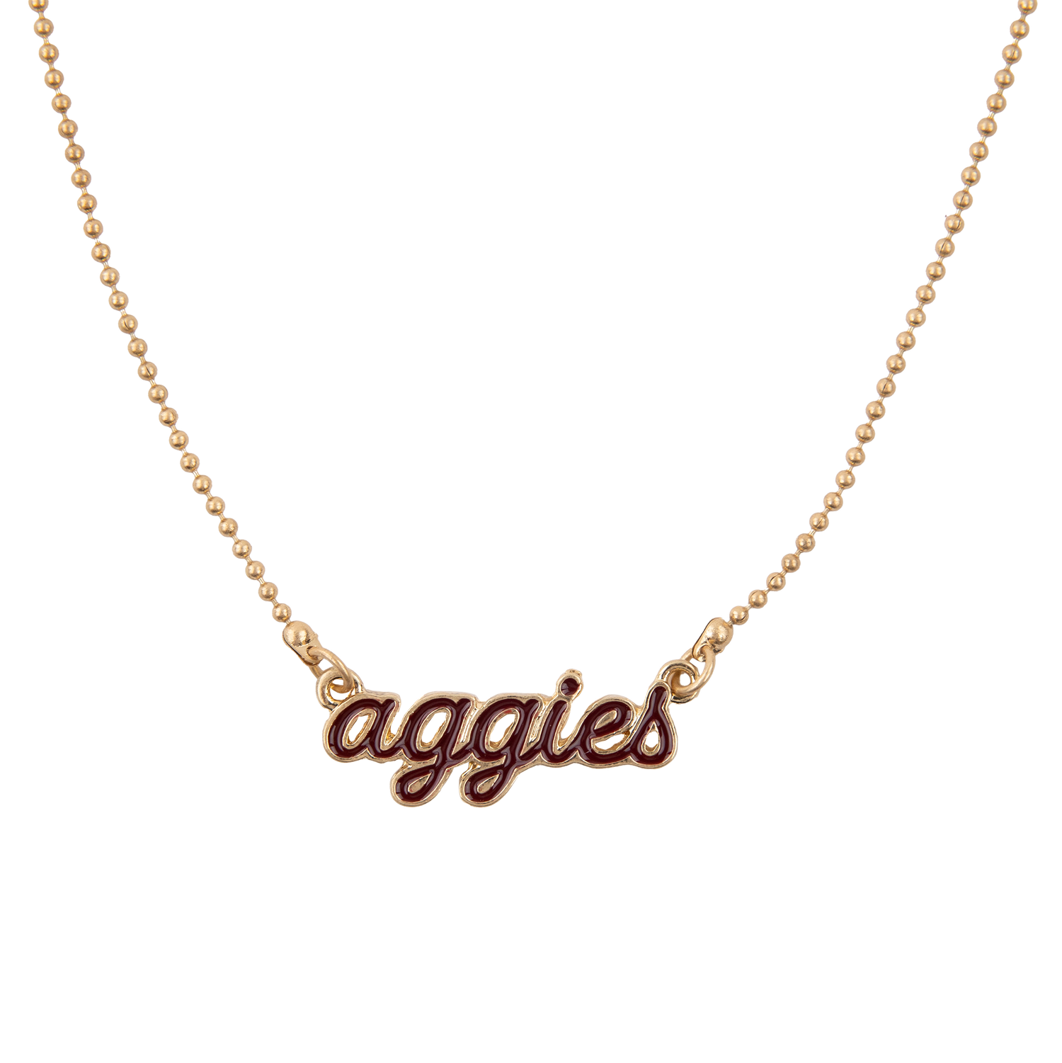 Gold Enamel Script Aggies Necklace