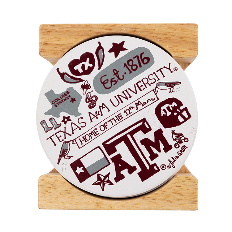 Texas A&M Julia Gash 4 Pack Round Stone Coasters