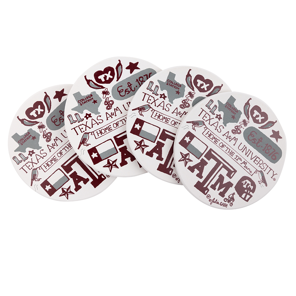 Texas A&M Julia Gash 4 Pack Round Stone Coasters