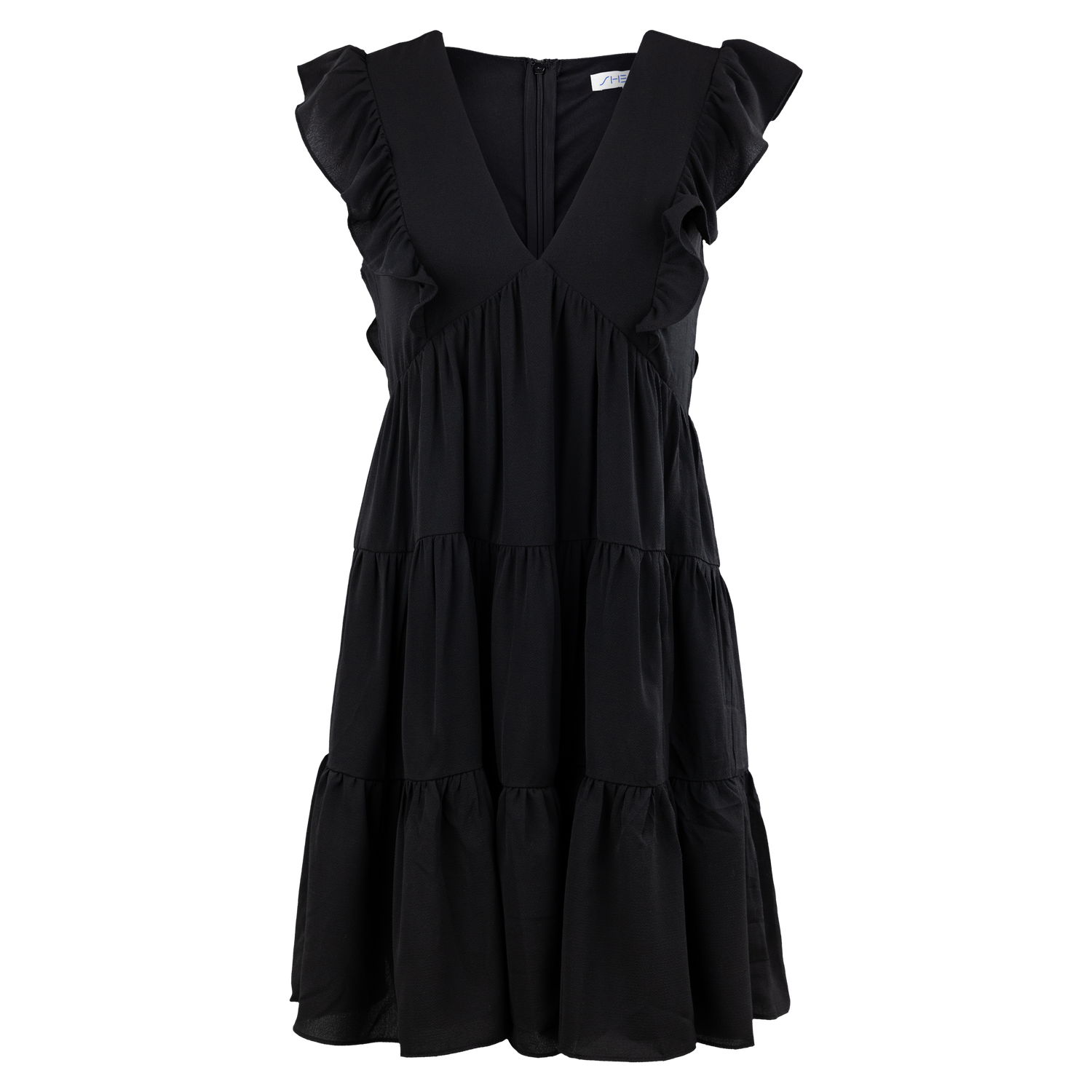 Black Sleeveless Woven Ruffled Dress