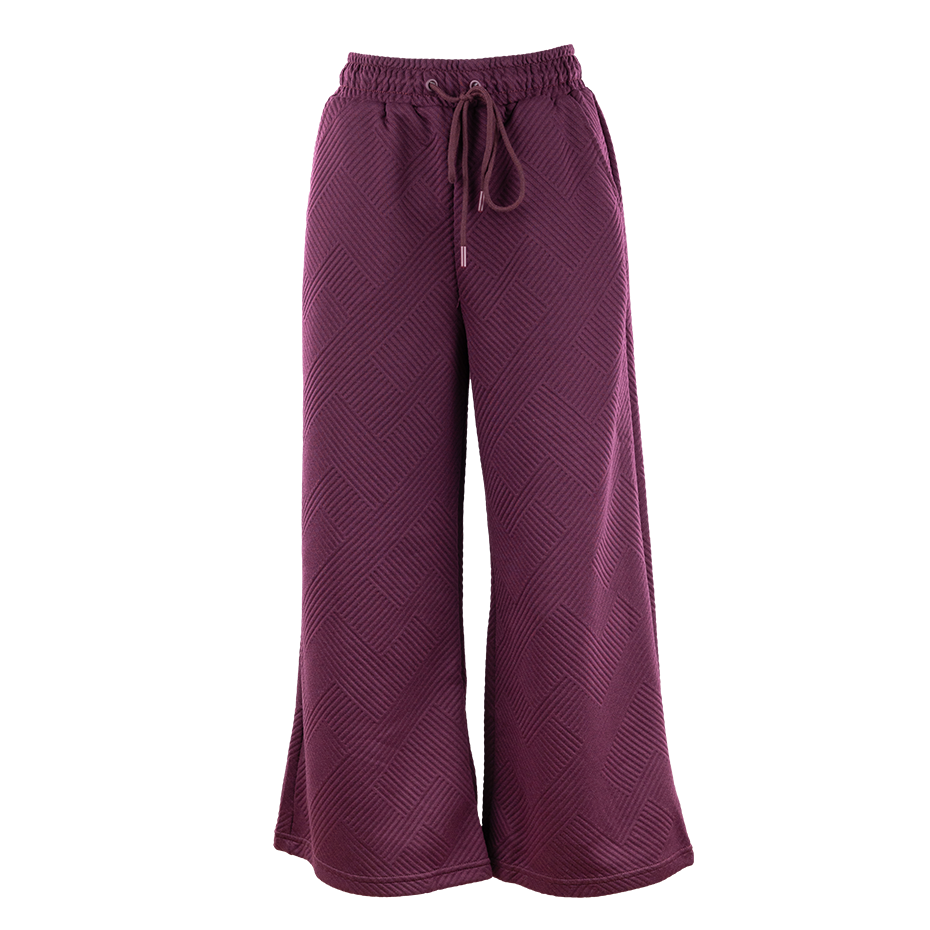 Maroon Textured Soft Cropped Wide Pants