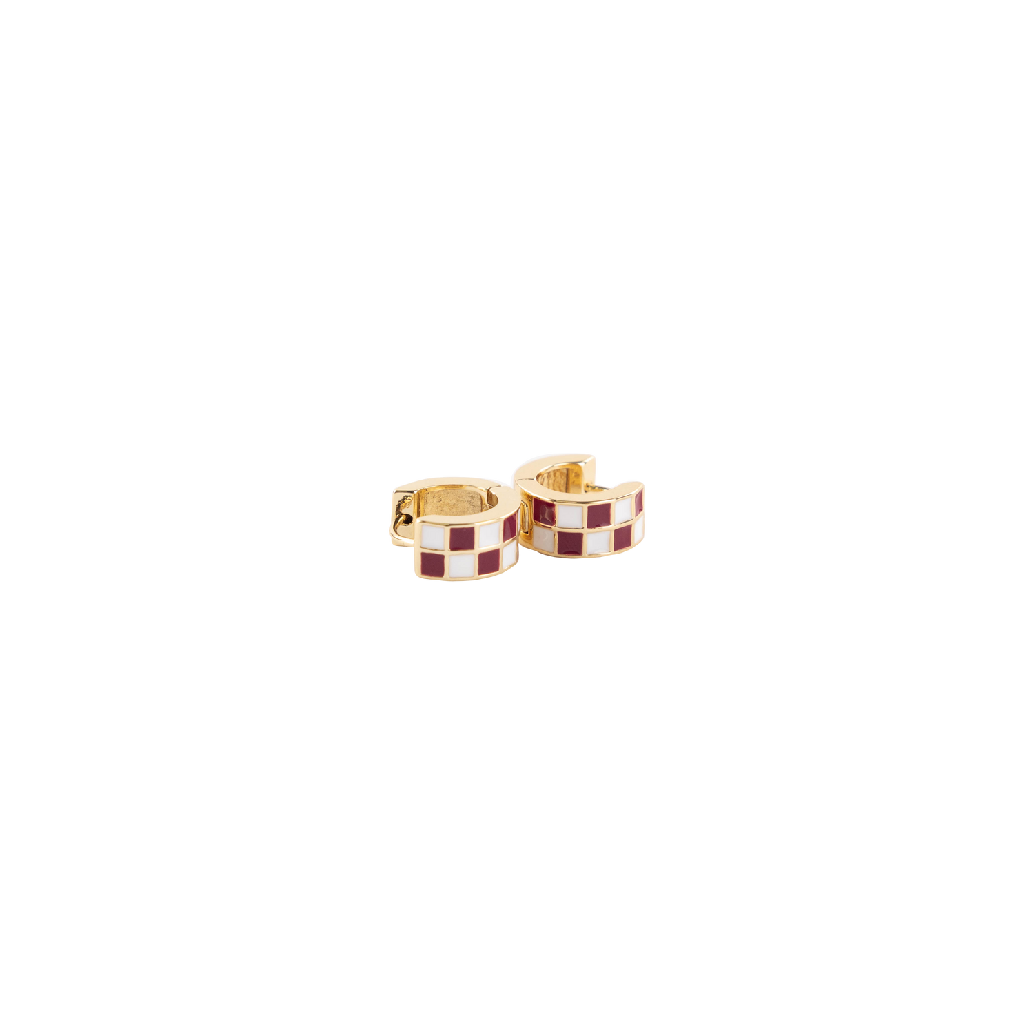 Maroon & White Checkered  Enamel Huggies