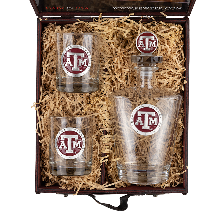 Texas A&M Decanter Glasses Chest Set