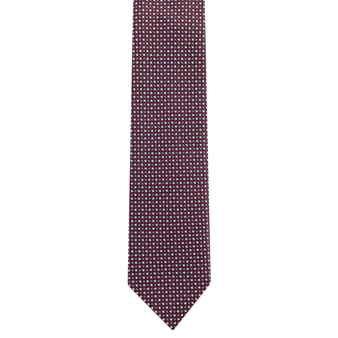 Blue and White Patterned Maroon Tie