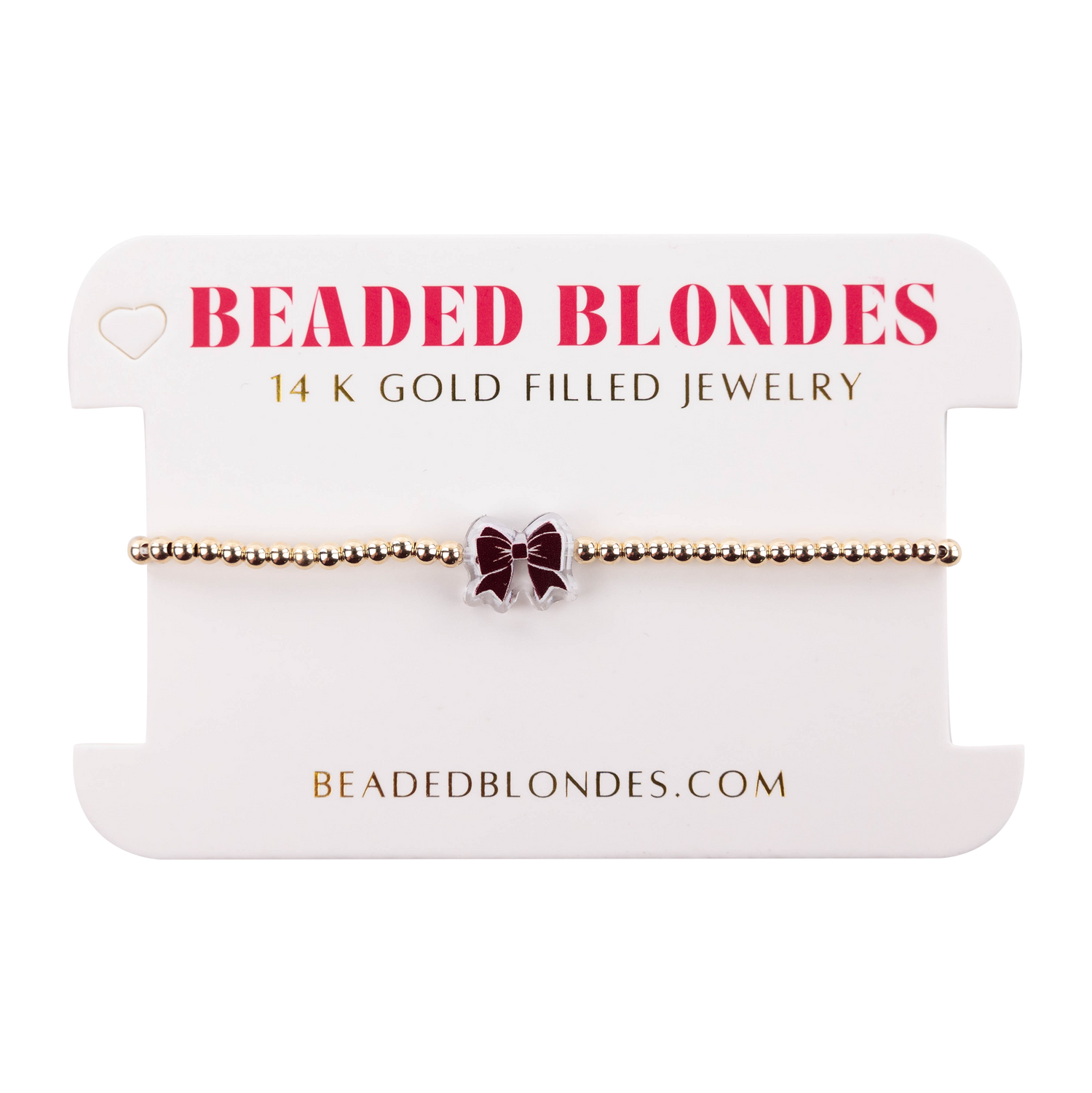 Maroon and White Bow Beaded Bracelet