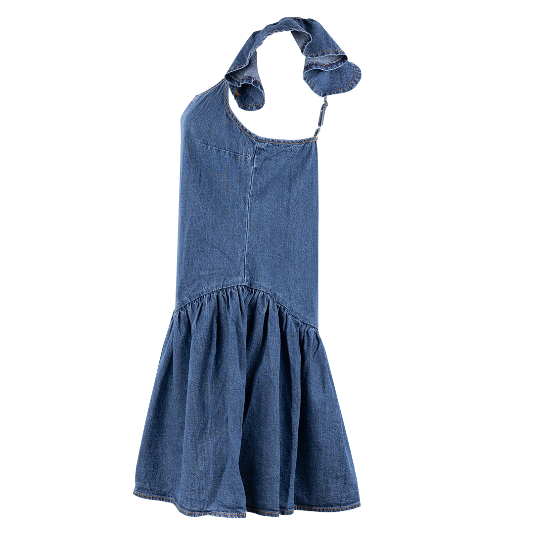 Spaghetti Strap Ruffled Denim Dress