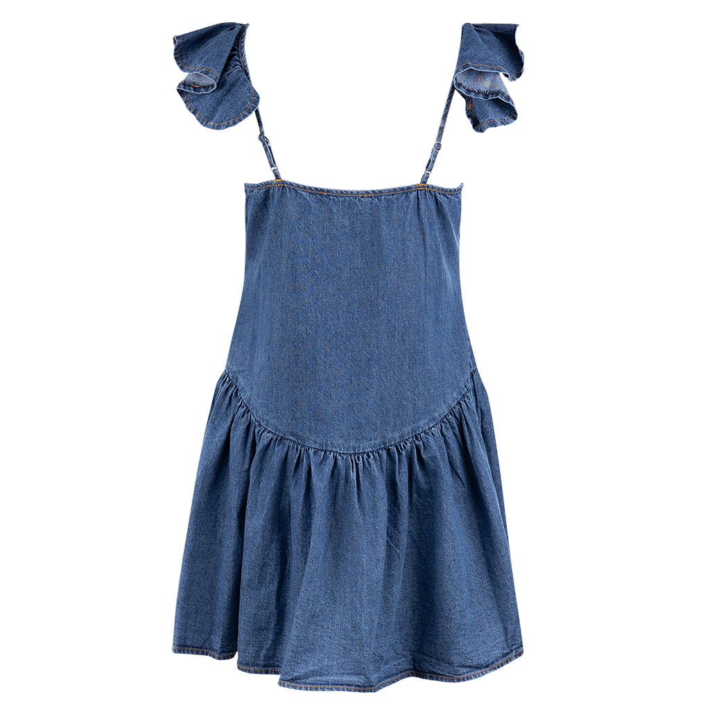 Spaghetti Strap Ruffled Denim Dress