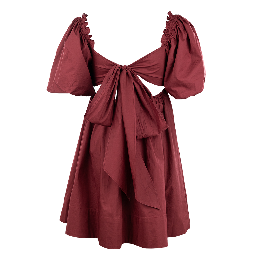 Maroon Pleated Bow Dress