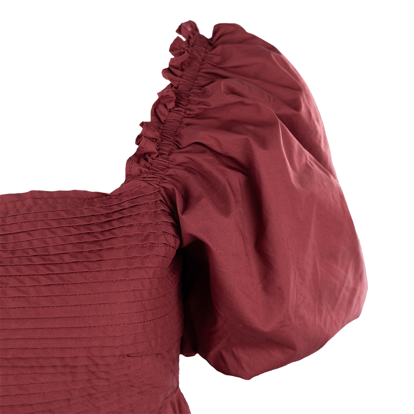 Maroon Pleated Bow Dress