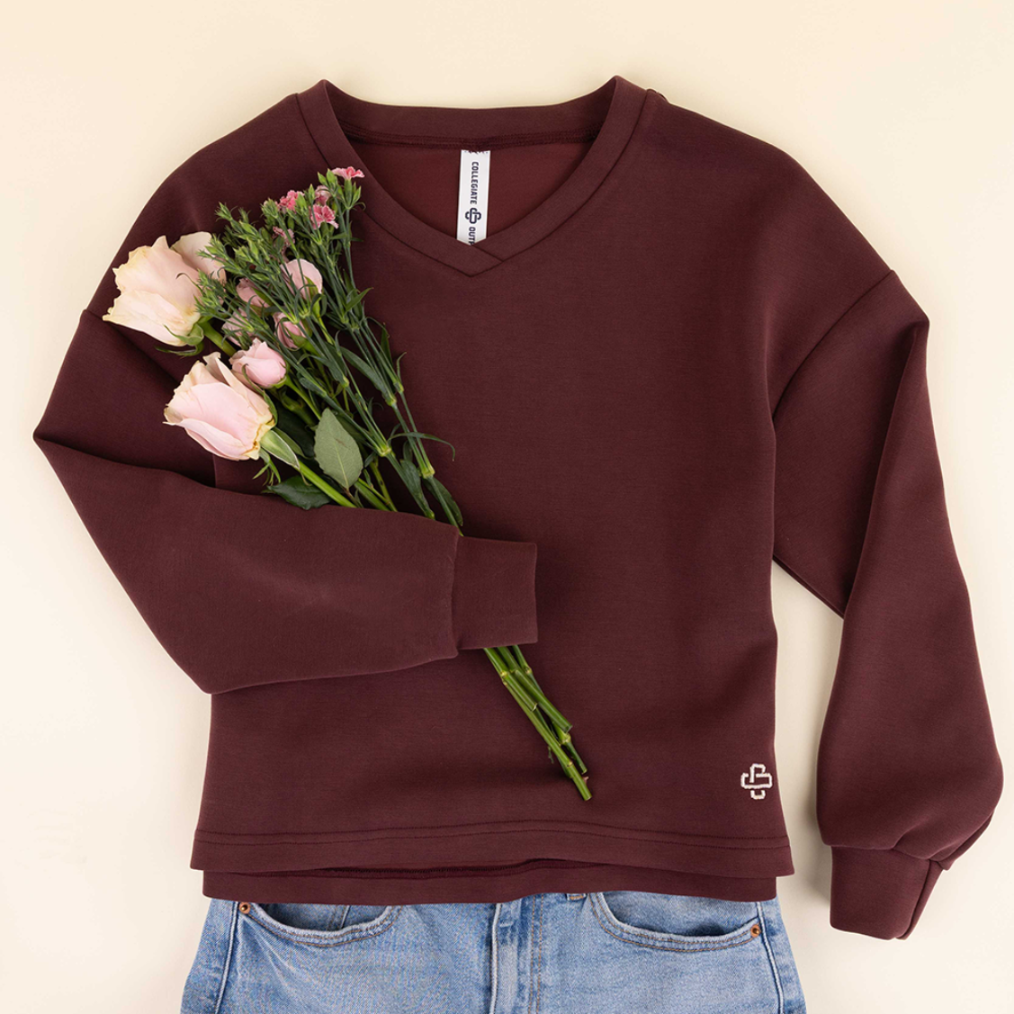 Collegiate Outfitters Maroon Butter Soft V-Neck Box Cut Sweatshirt