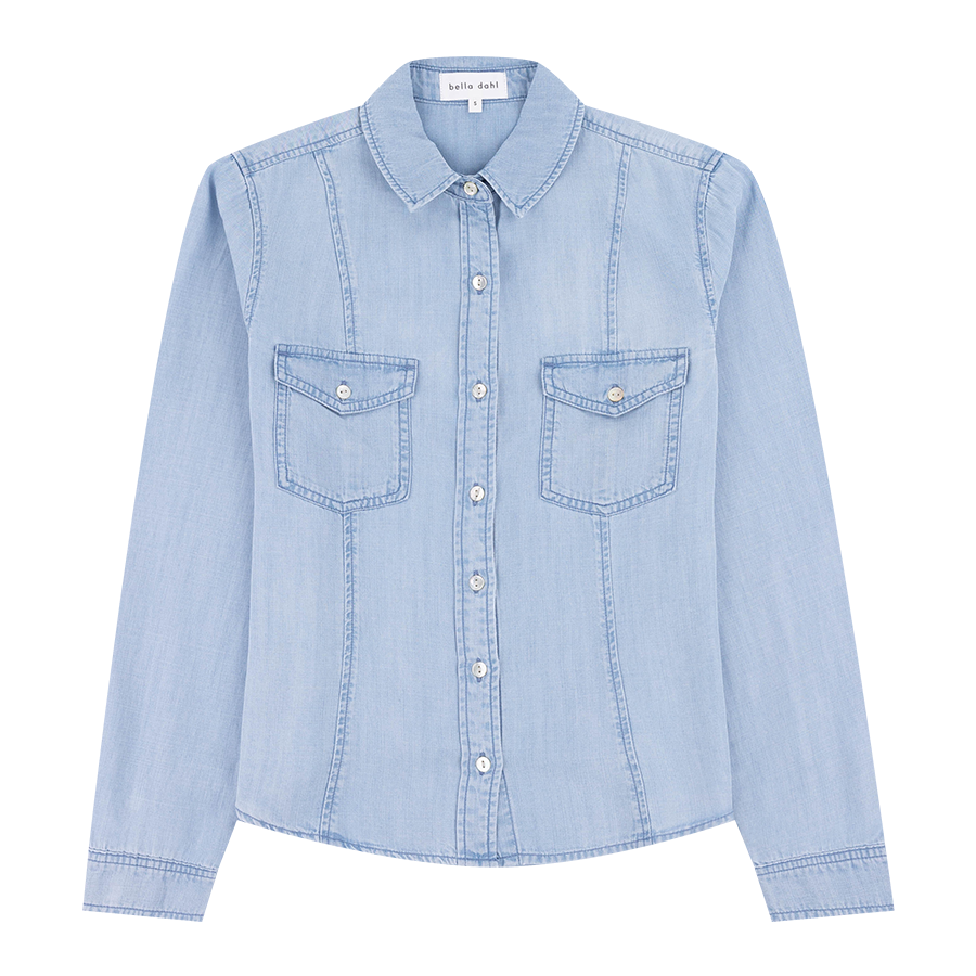 Light Blue Denim Long Sleeve Seamed Shirt