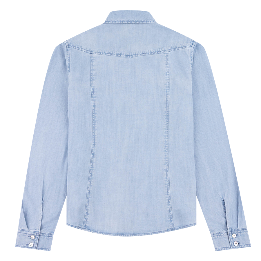 Light Blue Denim Long Sleeve Seamed Shirt