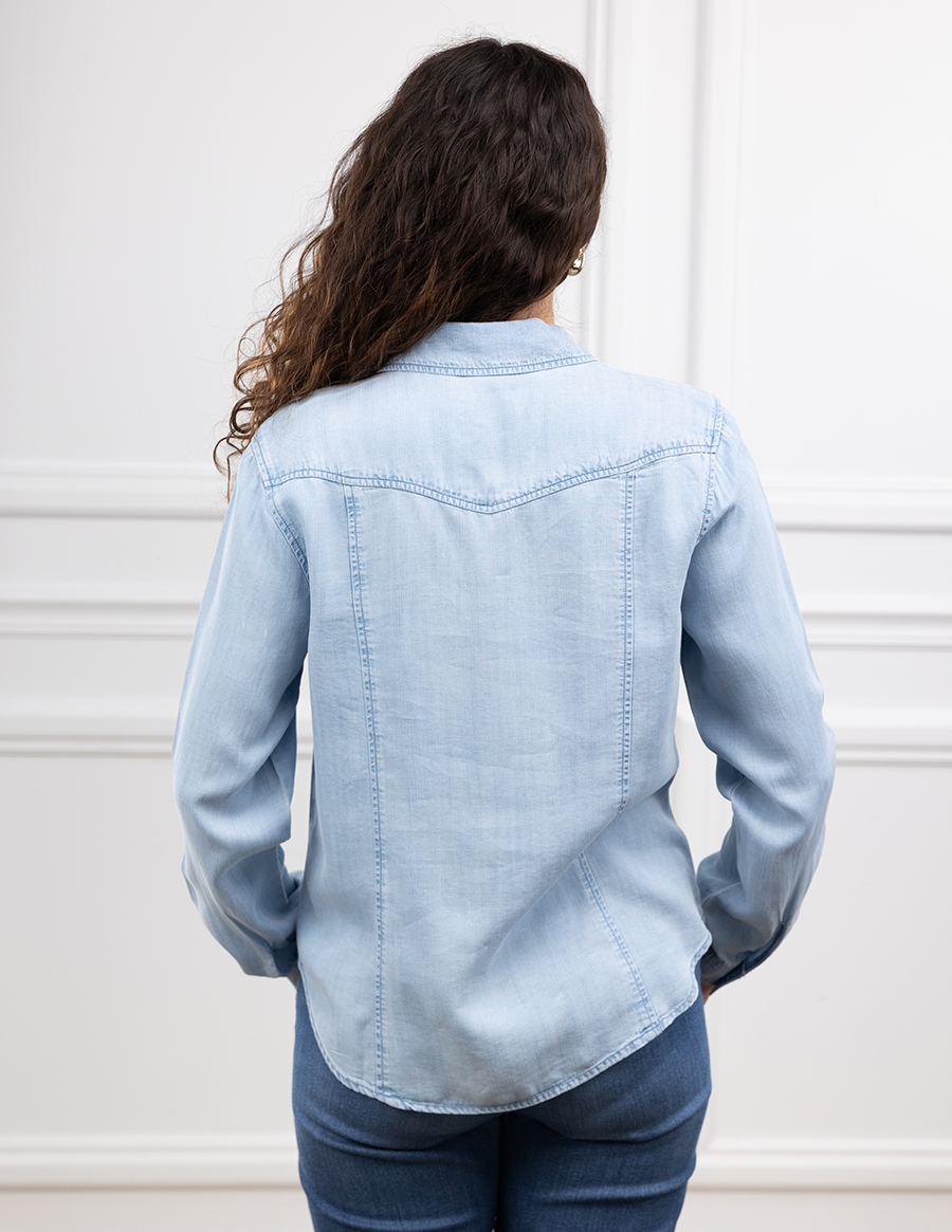 Light Blue Denim Long Sleeve Seamed Shirt