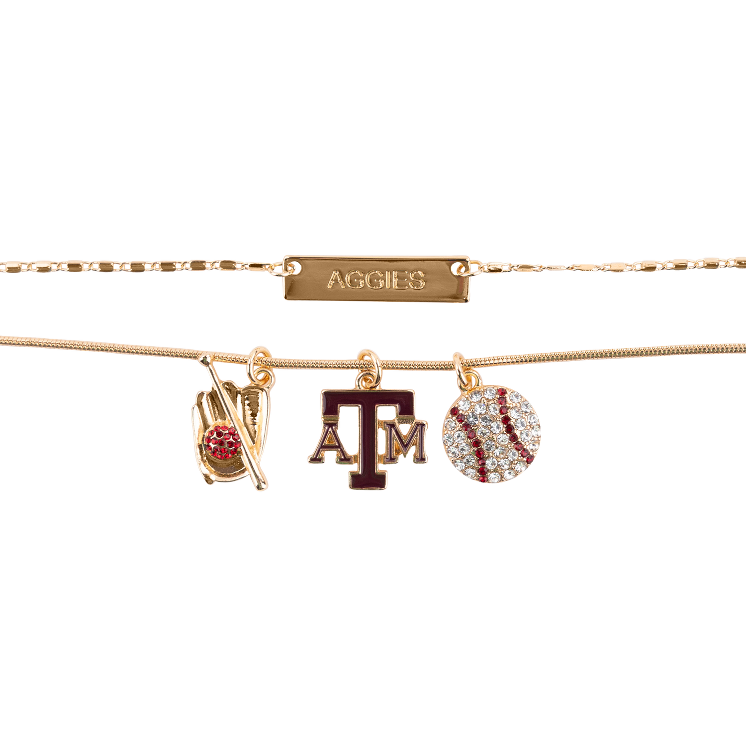 Texas A&M Emerson Street Layered Baseball Charm Necklace