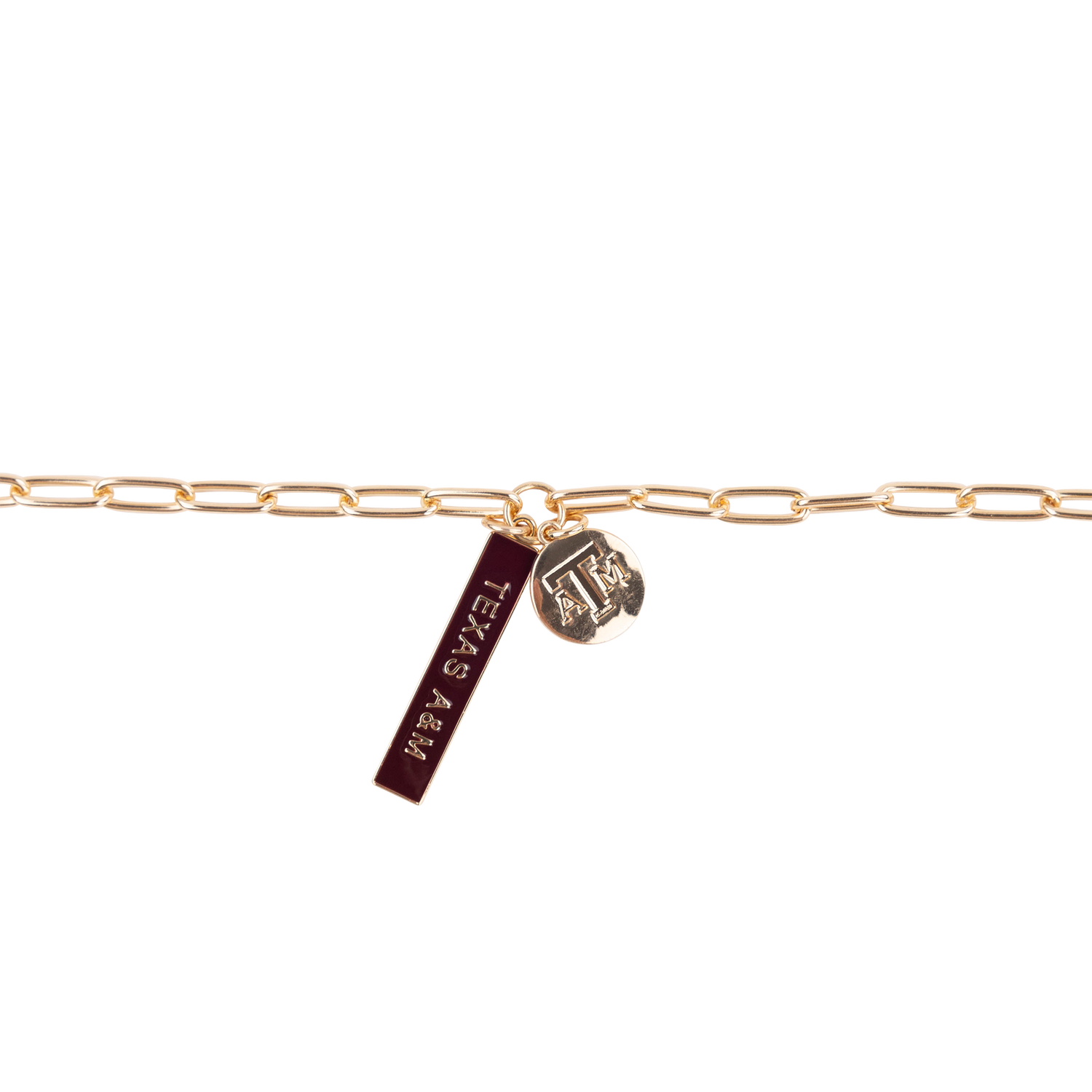 SHELBY & GRACE Gold Chain with Maroon Aggies Necklace