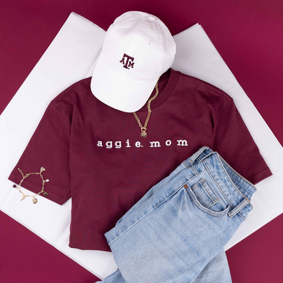 Maroon Aggie Mom Embroidered Shirt
