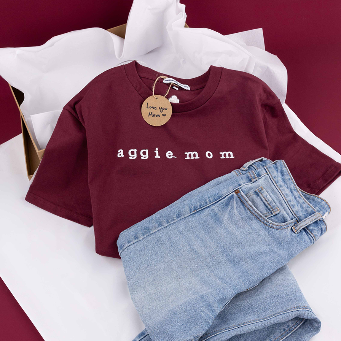 Collegiate Outfitters Embroidered Aggie Mom T-Shirt