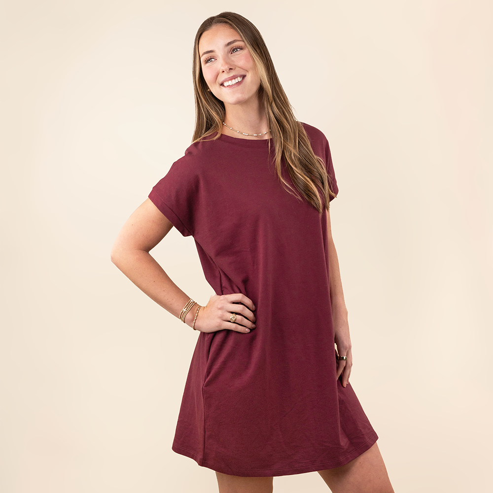Collegiate Outfitters Short Sleeve T-Shirt Dress - Maroon