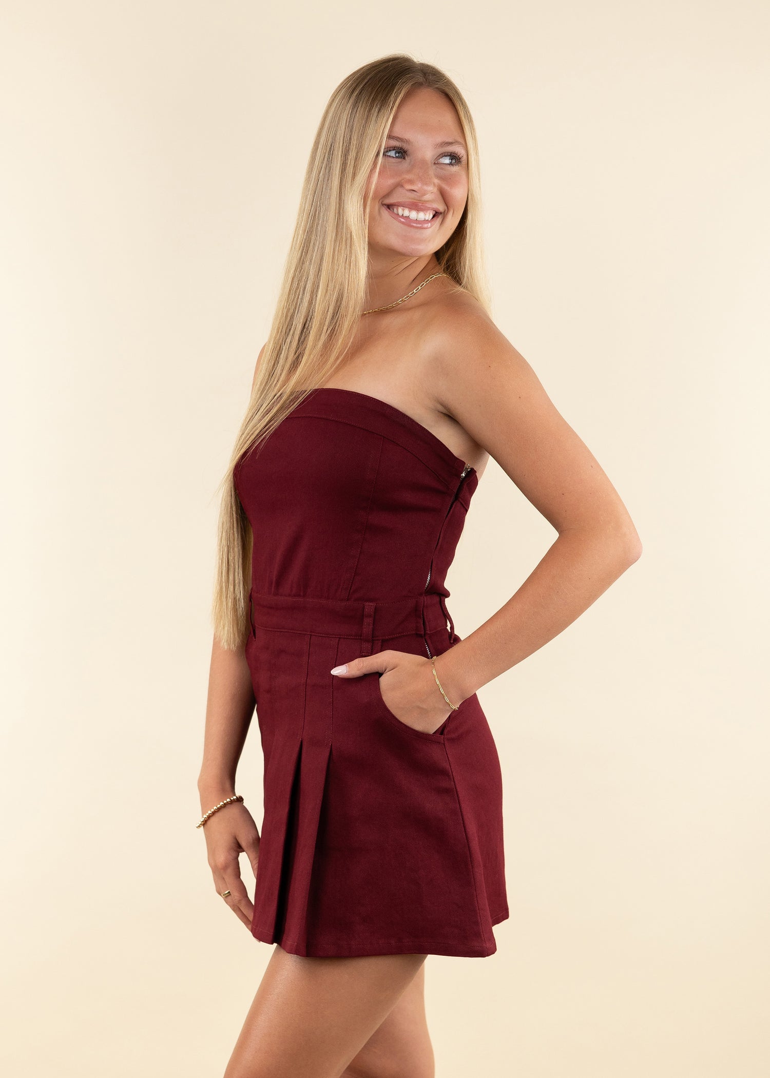 Strapless Denim Romper