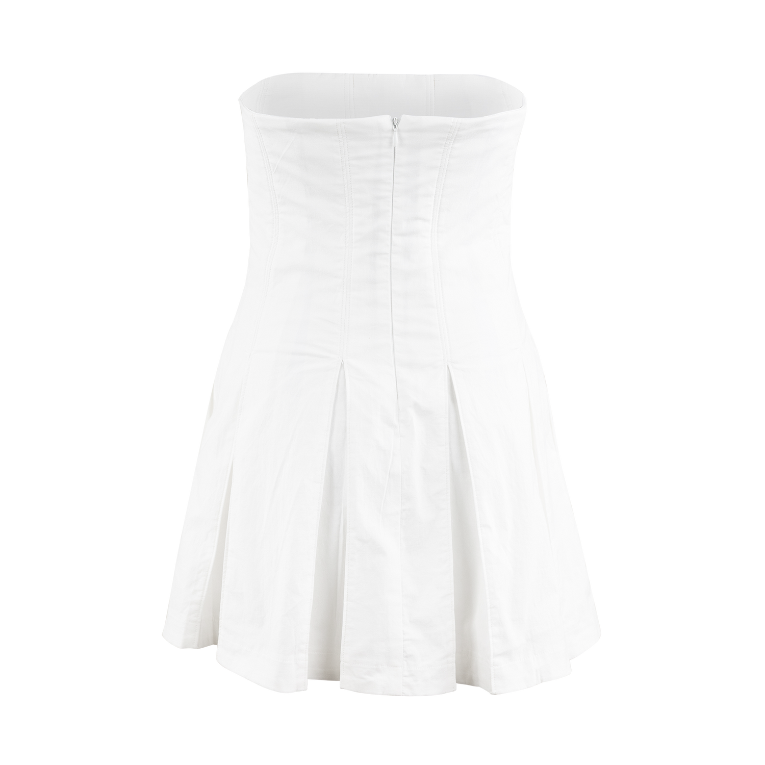 White Strapless Pleated Dress