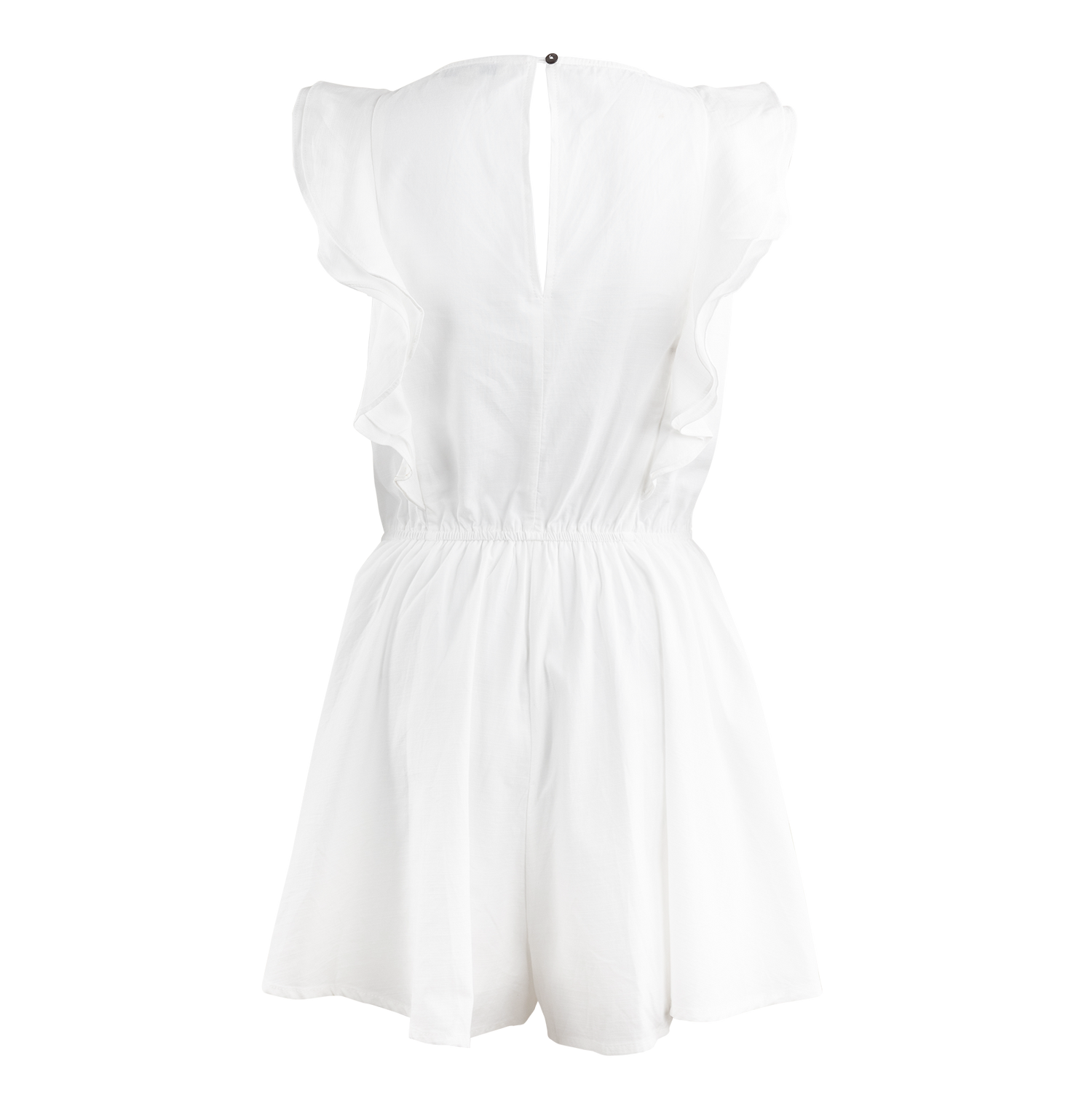 White Flutter Sleeve Woven Romper