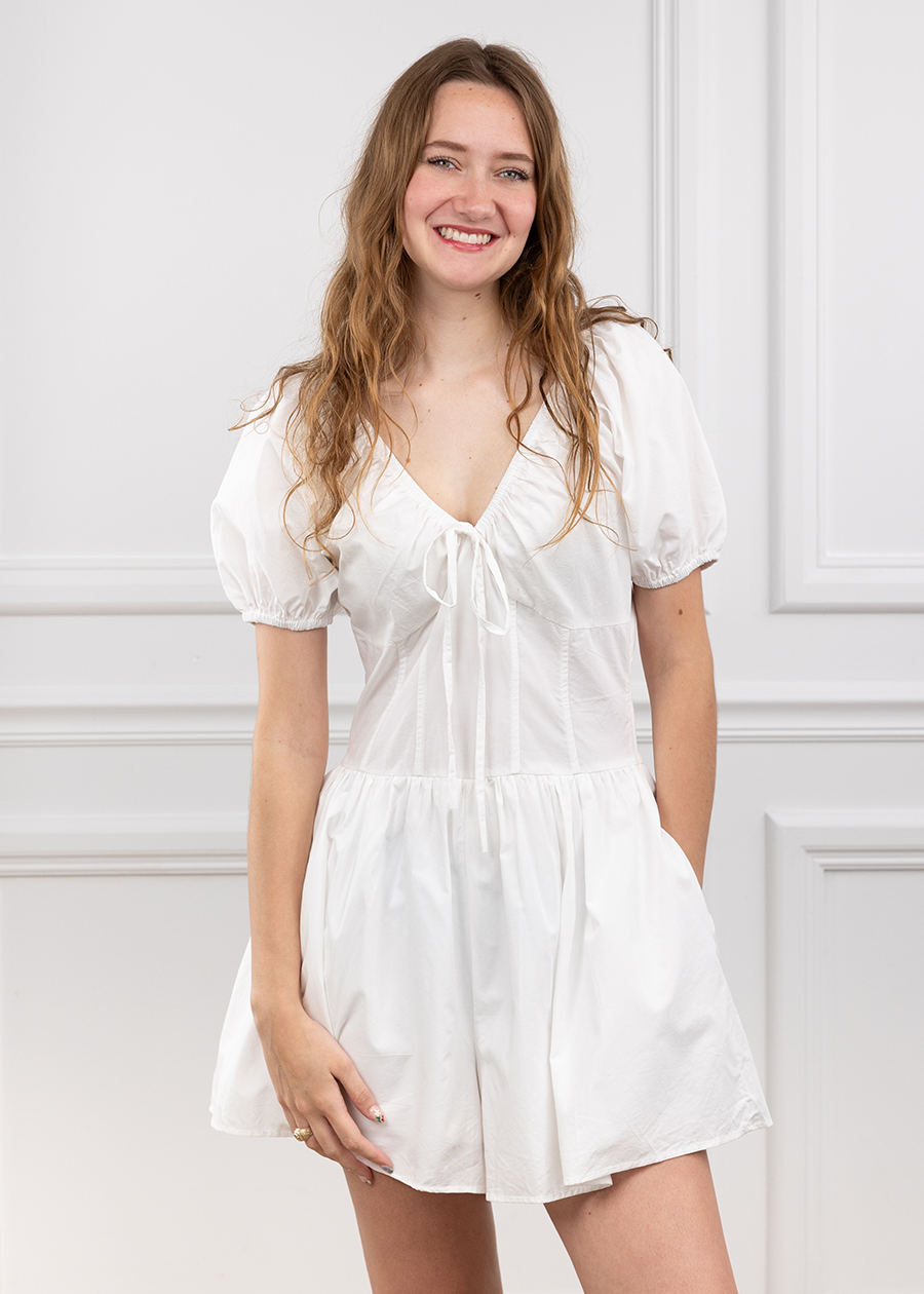 White V Puff Sleeve Romper