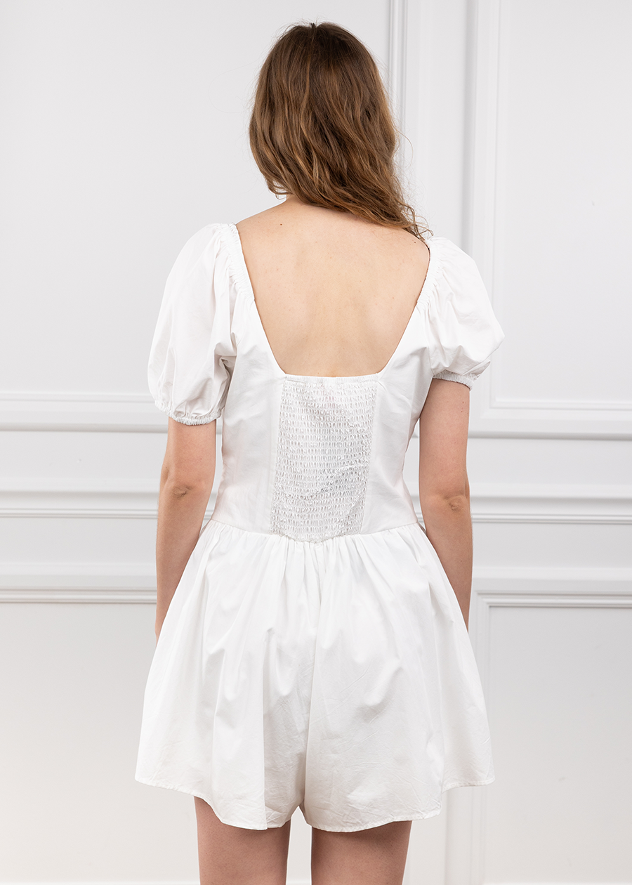 White V Puff Sleeve Romper