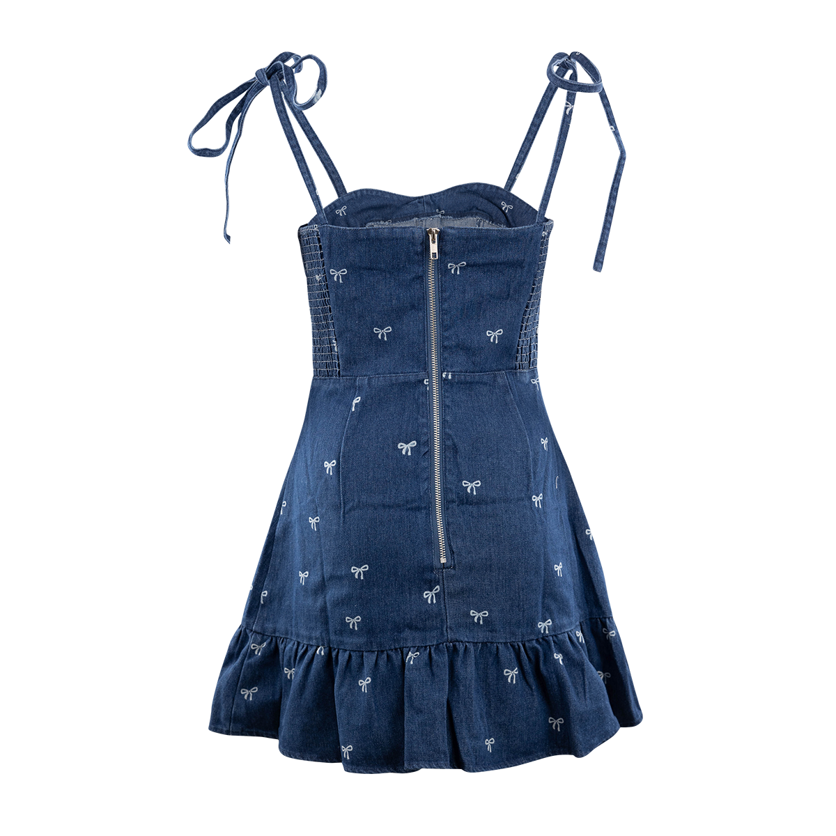 Denim Bow Print Tie Dress