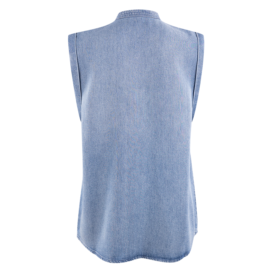 Denim Roll Sleeve Button Up Top