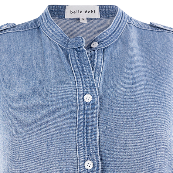 Denim Roll Sleeve Button Up Top