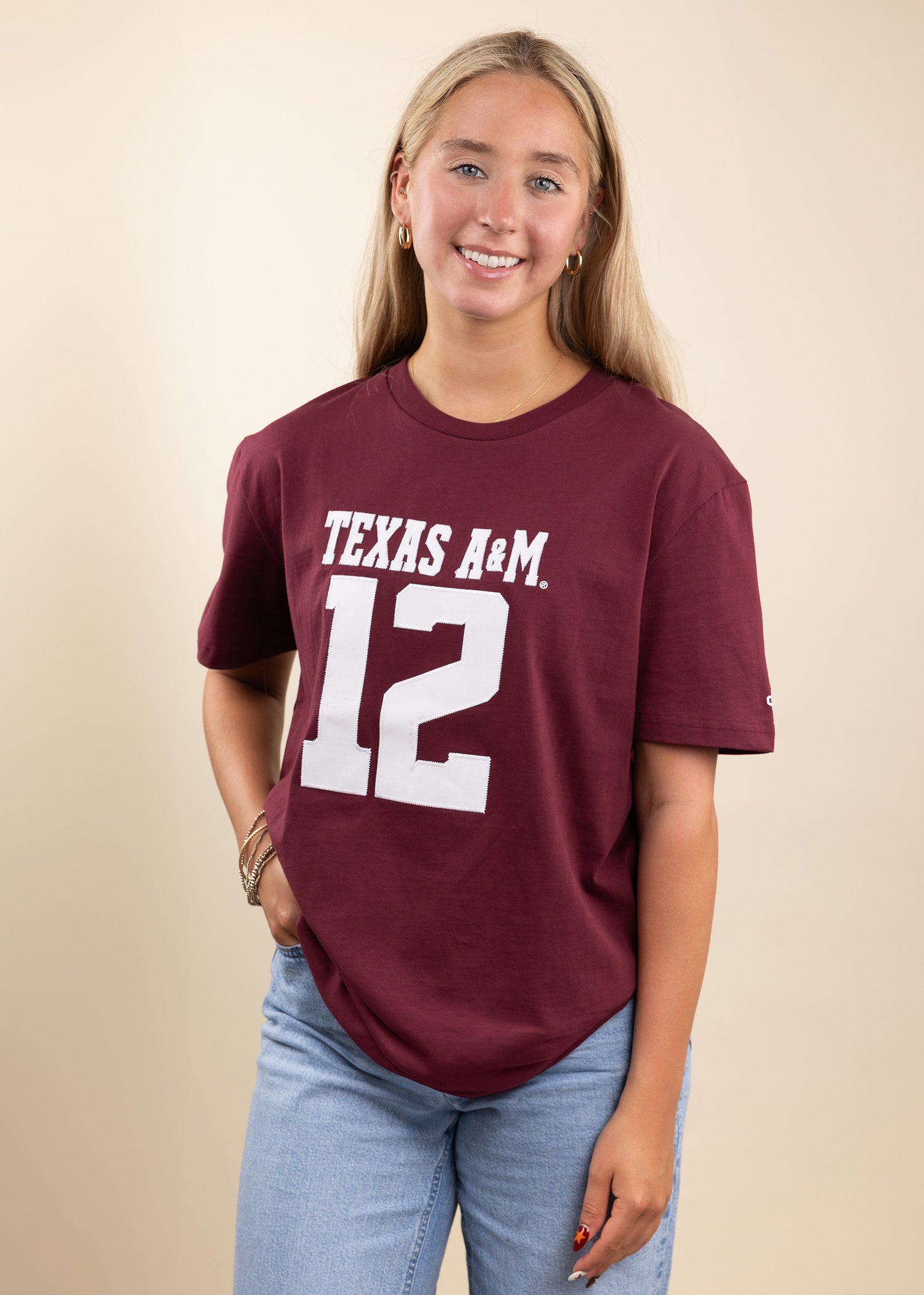 Collegiate Outfitters Texas A&M Fabric Letters Maroon Jersey Tee