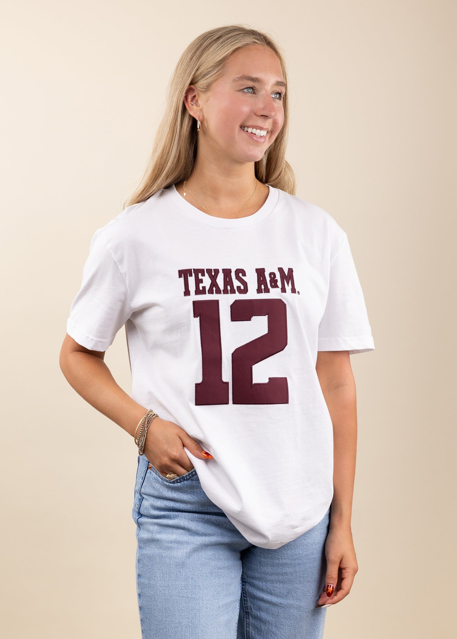 Collegiate Outfitters Texas A&M Fabric Letters White Jersey Tee