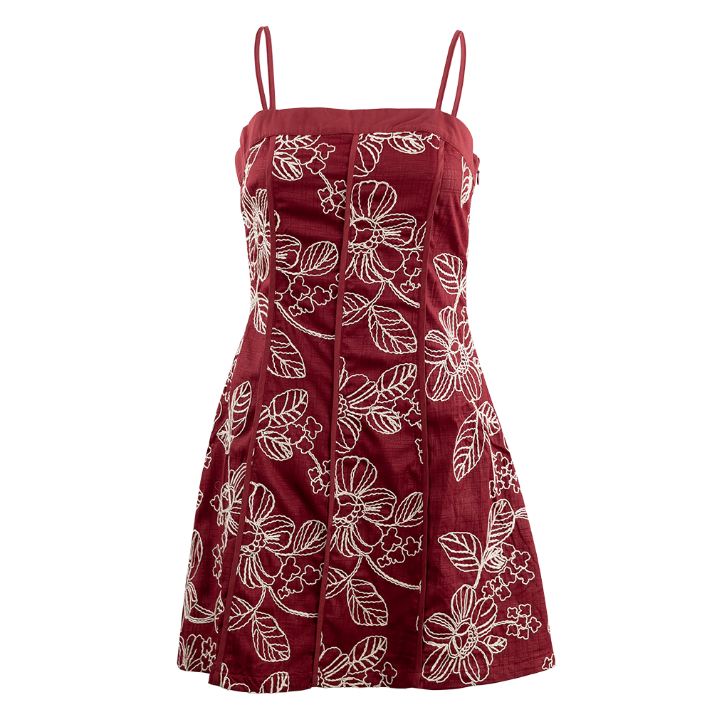 Baby Pink White Embroidered Floral Maroon Dress