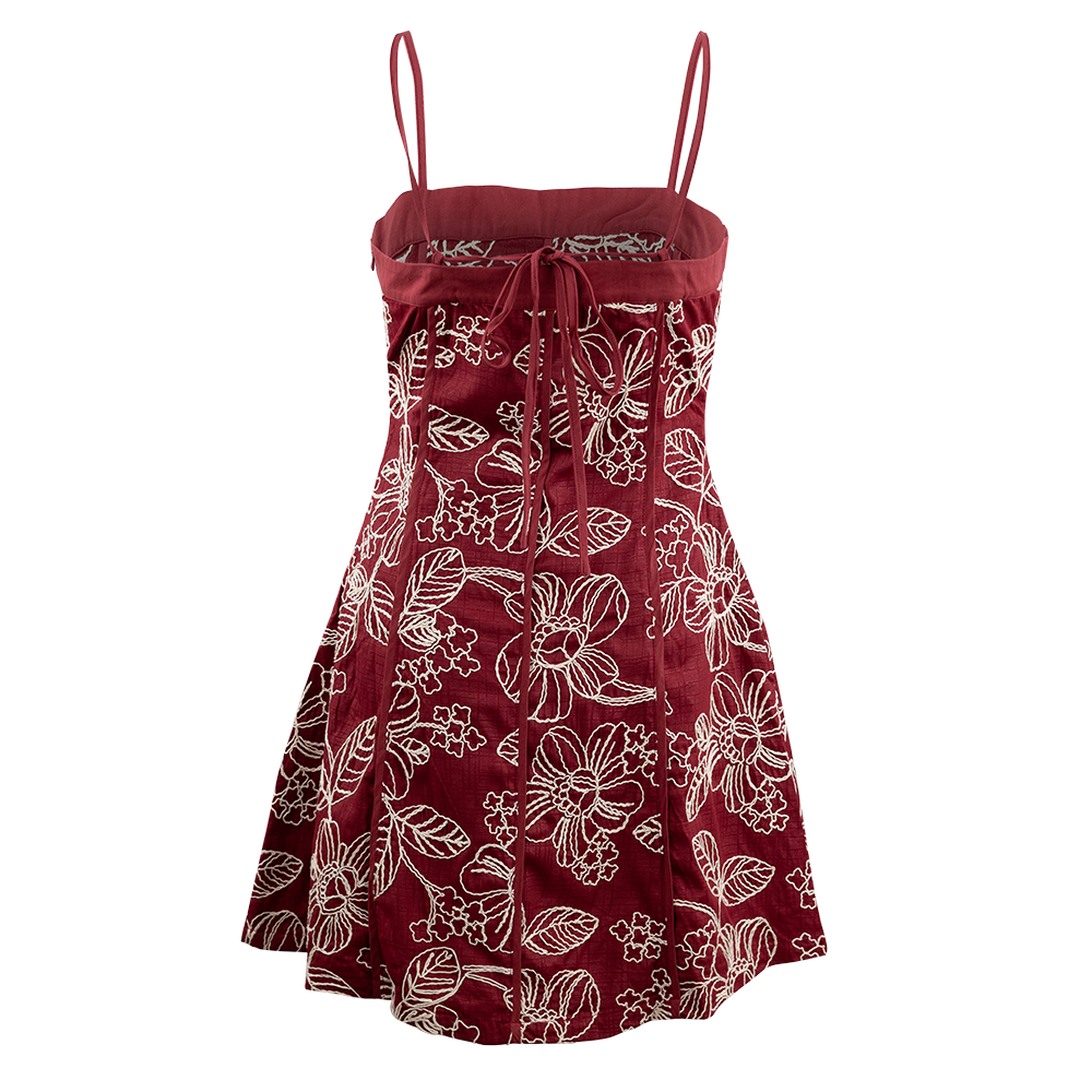 Baby Pink White Embroidered Floral Maroon Dress