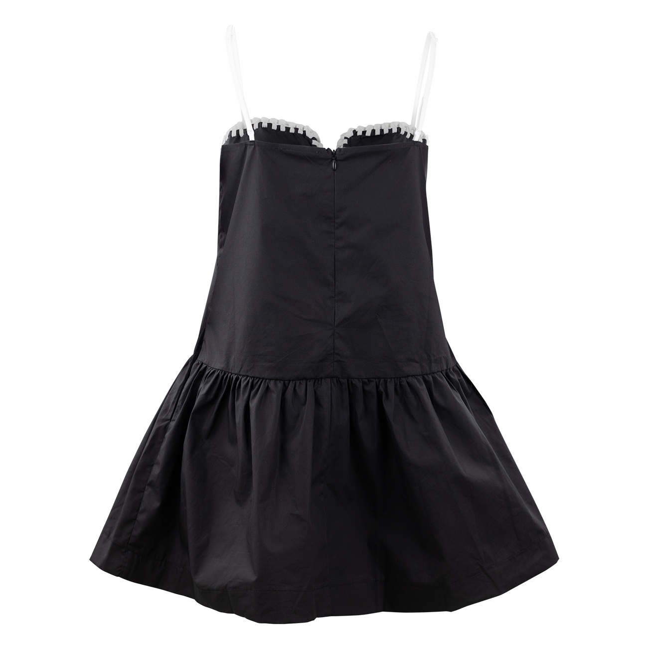 day + moon Black Dress with White Notch Weaved Neckline