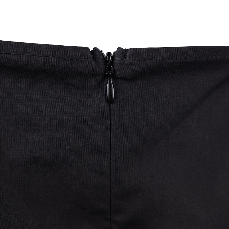 day + moon Black Dress with White Notch Weaved Neckline