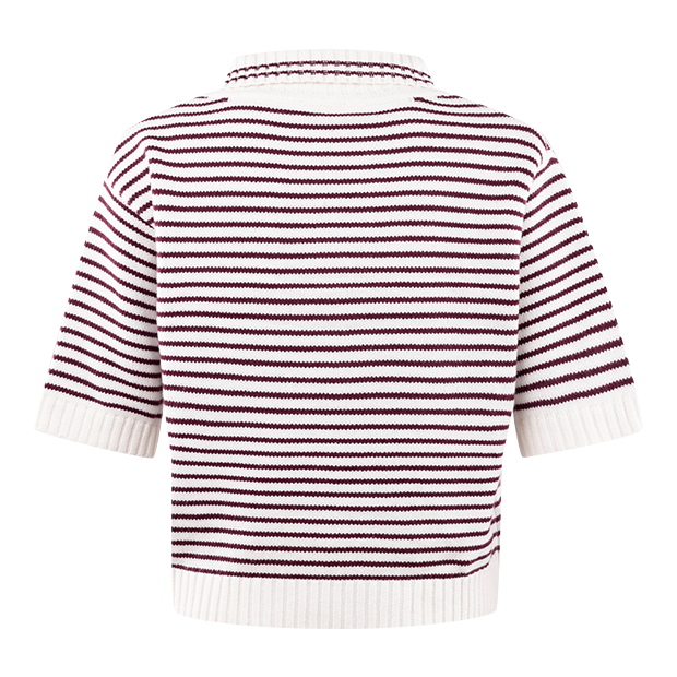 Collared Striped White and Maroon Top