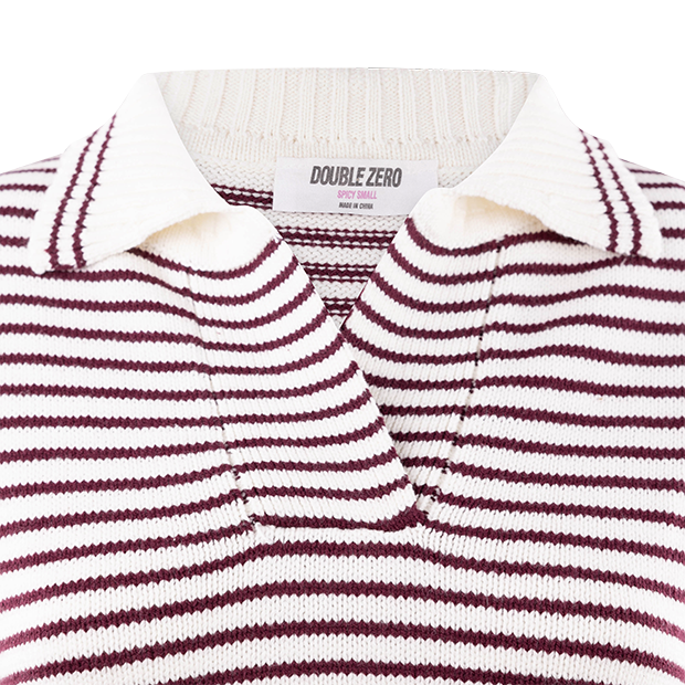 Collared Striped White and Maroon Top