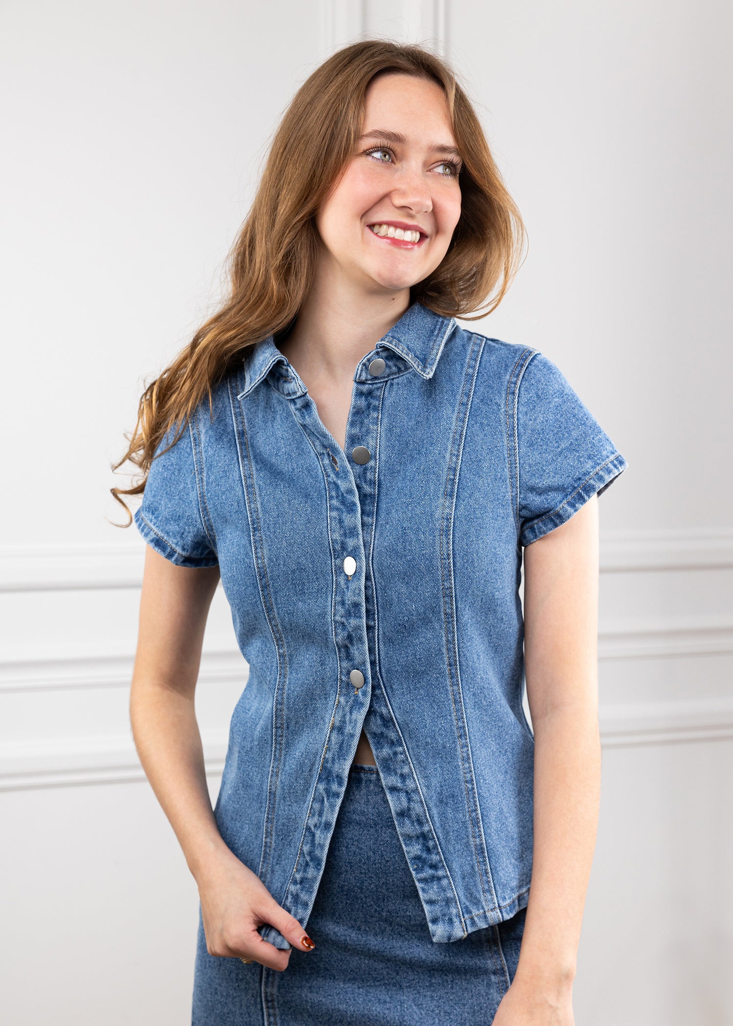 Le Lis Button Down Denim Top