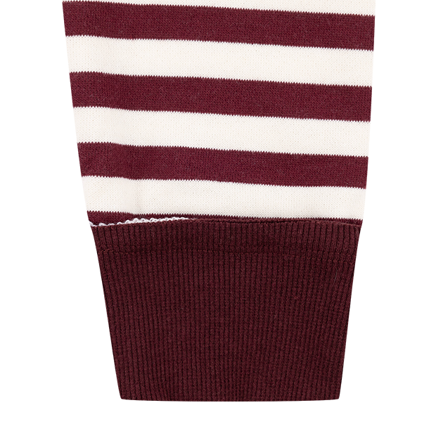 STACCATO Maroon Stripe French Terry Snap Button Pullover