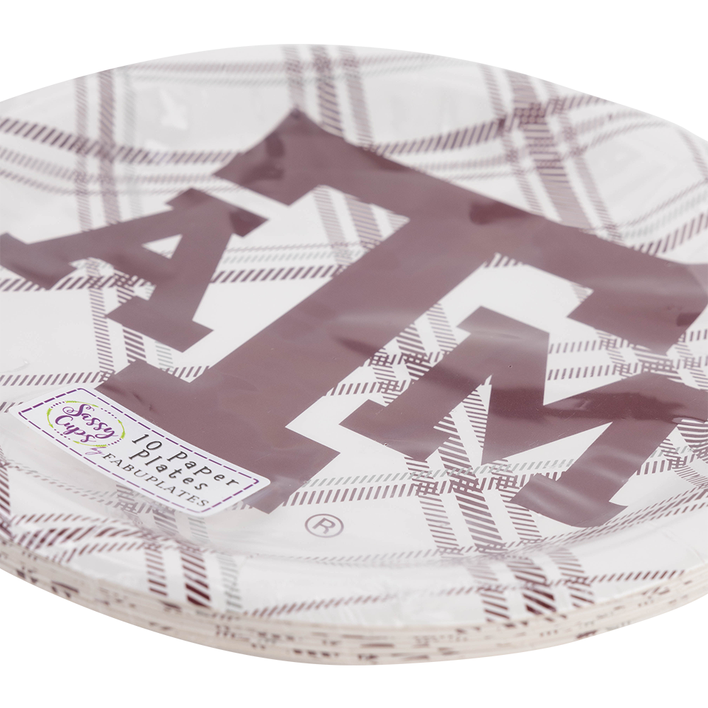 Texas A&M White Plaid 9 Inch Dinner Plates
