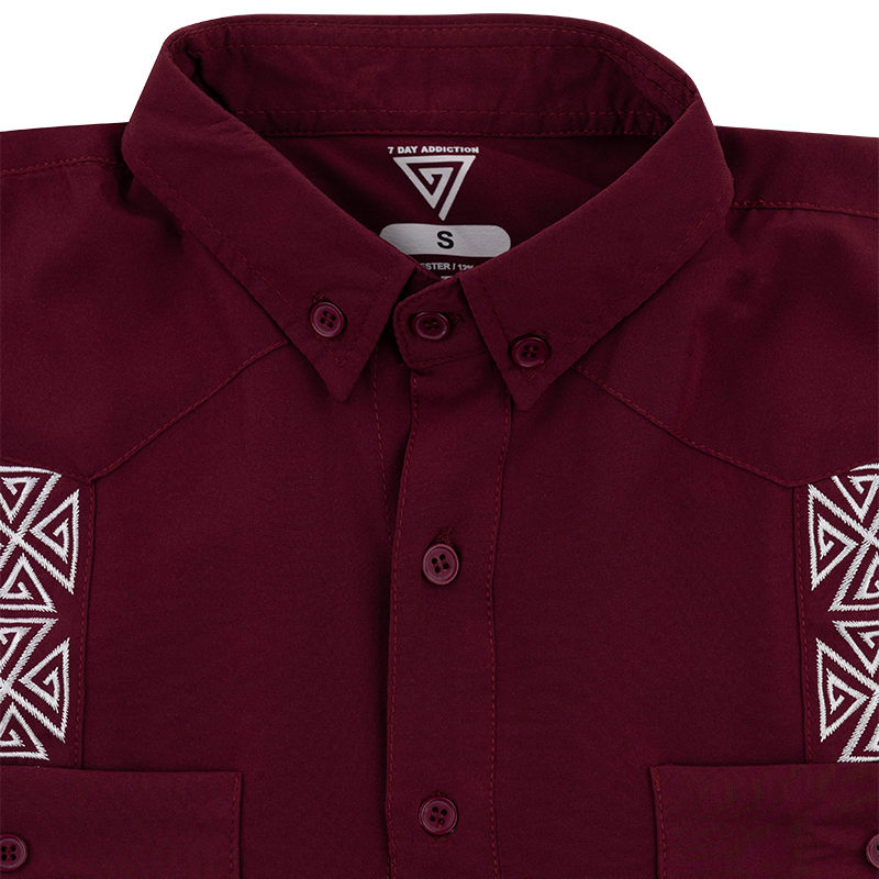 Maroon and White Guayabera Button Down