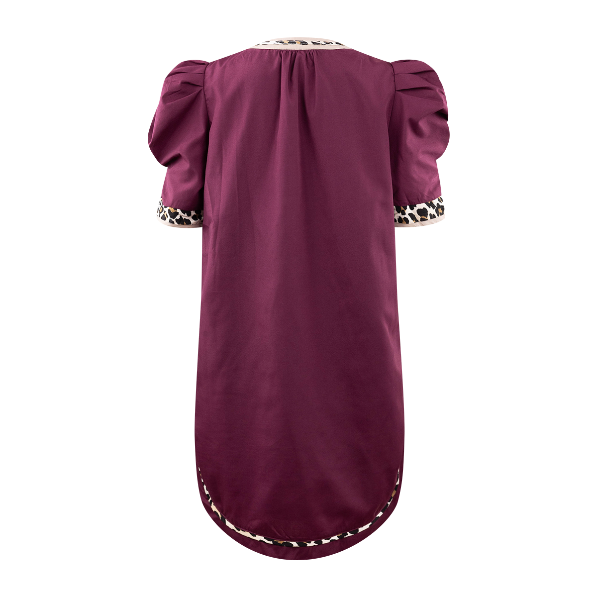 ENTRO Leopard Trim Puff Sleeve Dress