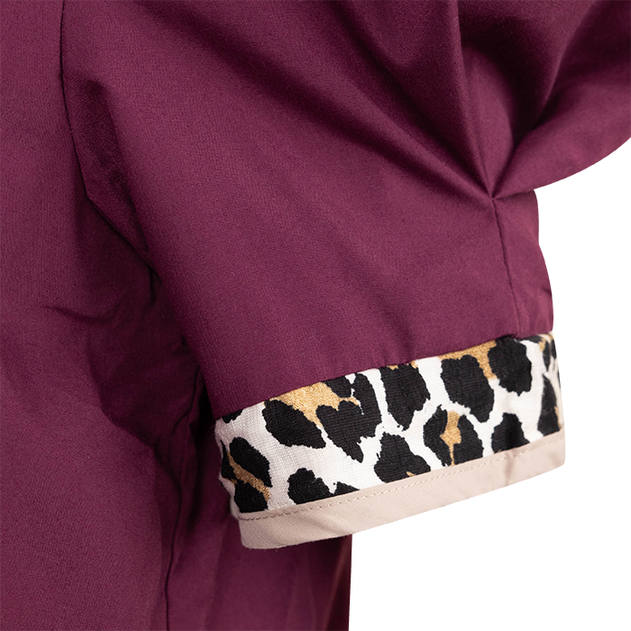 ENTRO Leopard Trim Puff Sleeve Dress