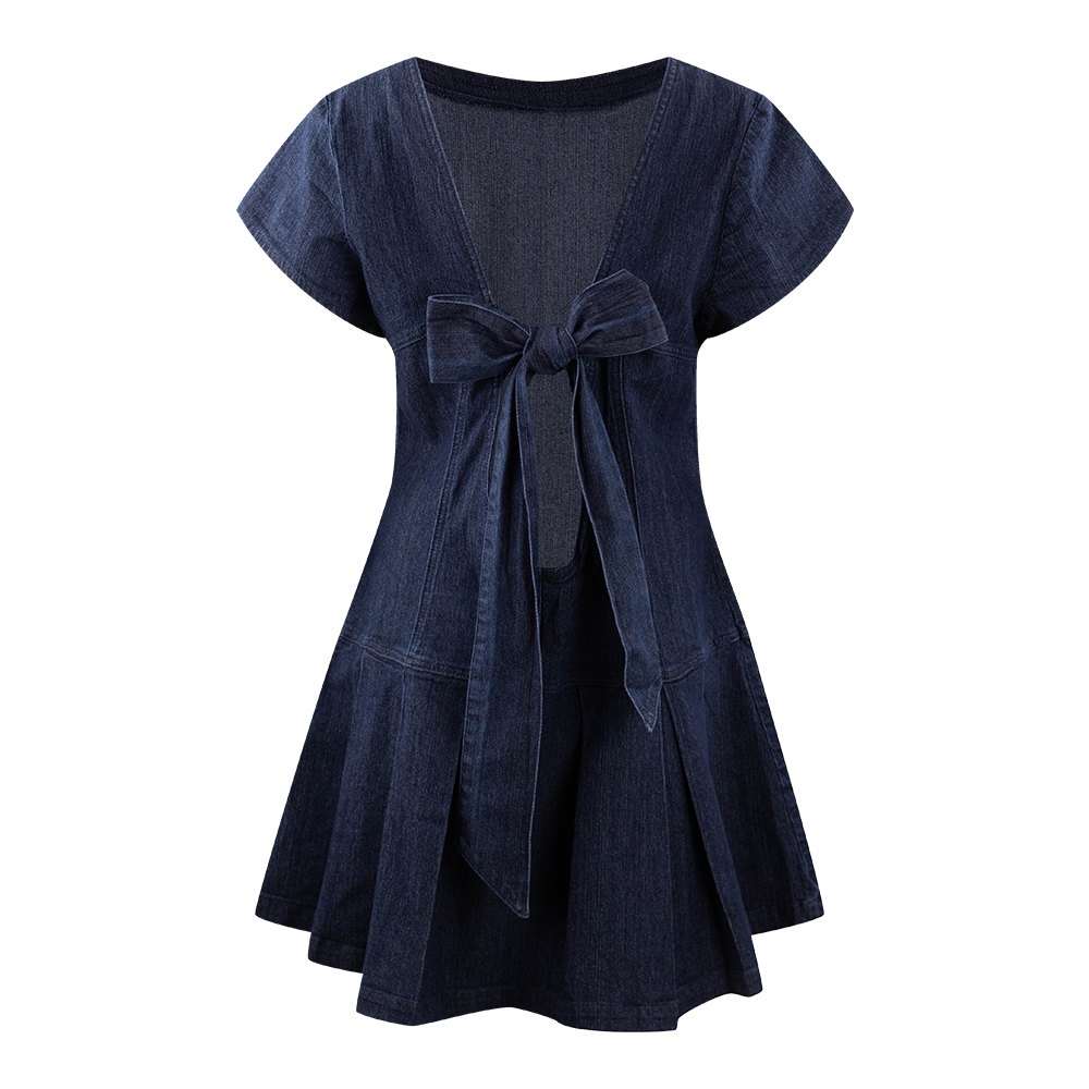 Eesome Dark Denim Dress with Bow