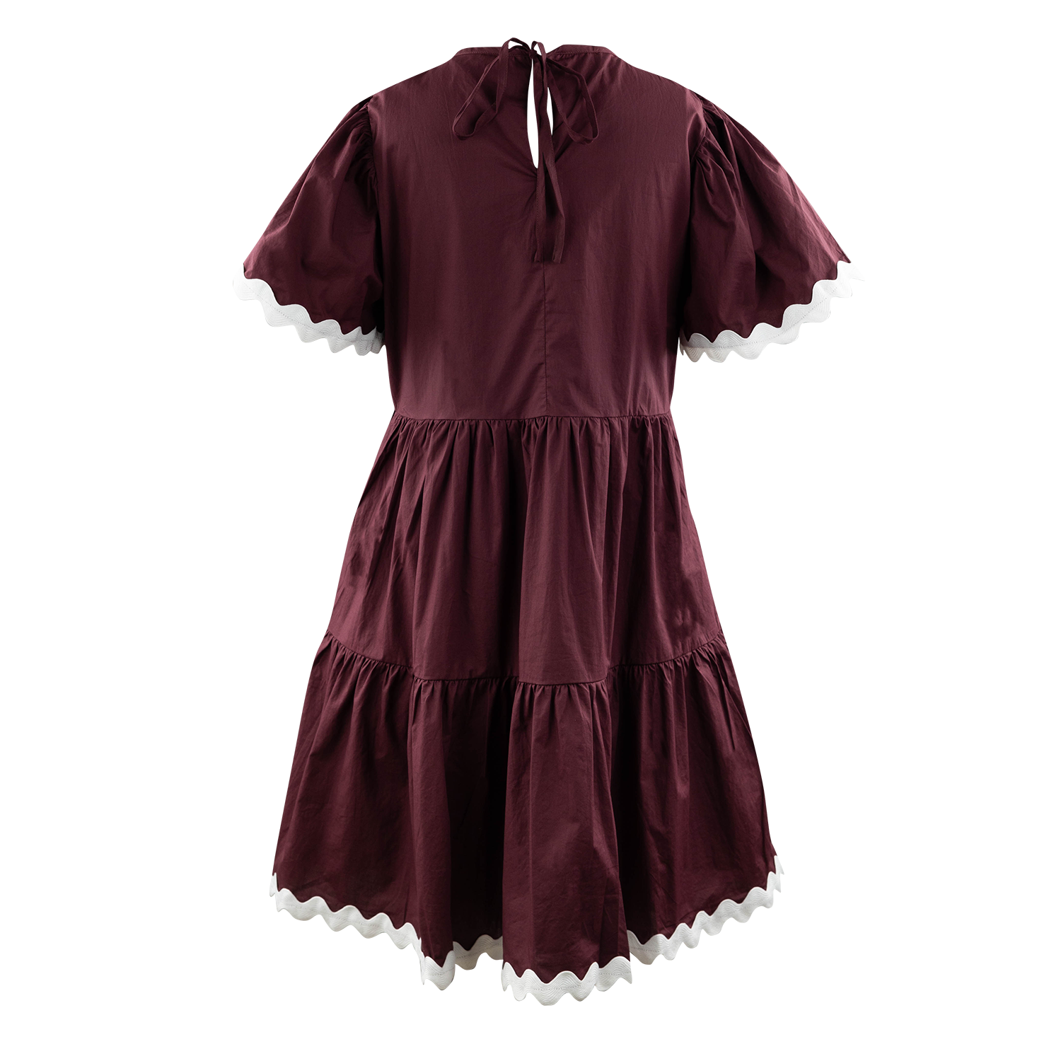 Collegiate Outfitters Tiered Scalloped Trim Midi Dress - Maroon