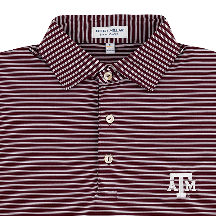 Texas A&M Peter Millar Striped Performance Polo - Maroon